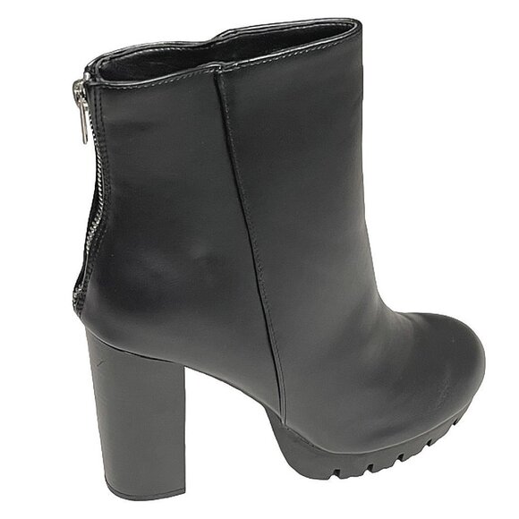 Wild Diva Women's Chunky High Heel Back Zip Lug Sole Mid-Calf Platform Boots - Picture 6 of 7